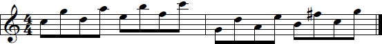 First piano note example with fifths